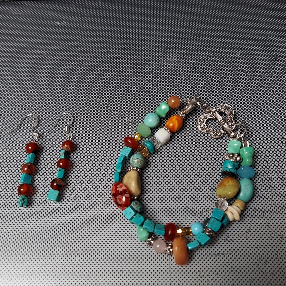Sunset magic time turquoise bracelet with matching earrings